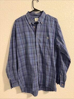 Lacoste Men's Blue Plaid Button-Down Shirt